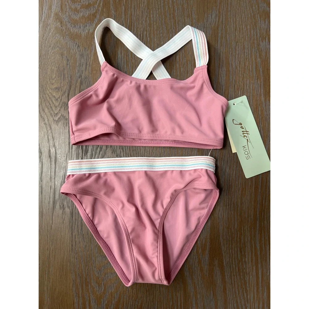Gottex Kids Pilpel Pink Bikini Set Rainbow Metallic Trim Size 5